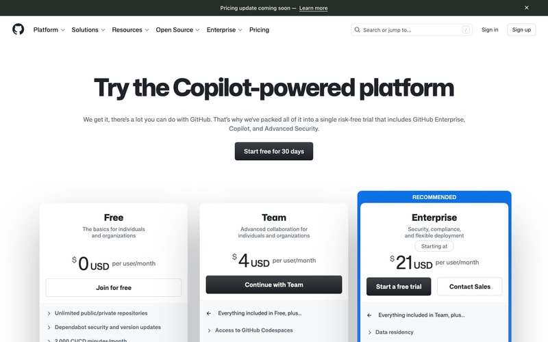 GitHub — Pricing