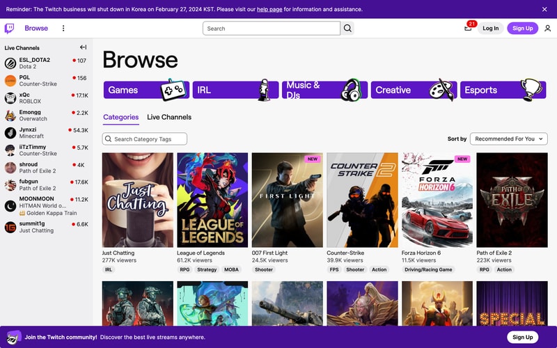 Twitch — Directory