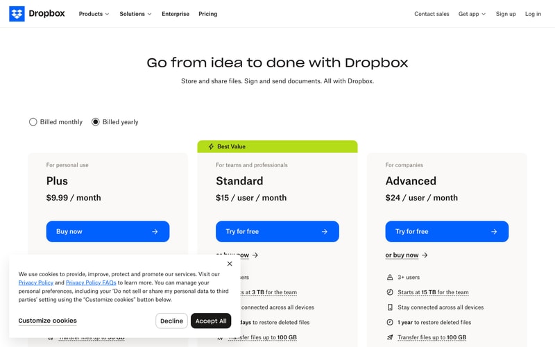 Dropbox — Plans