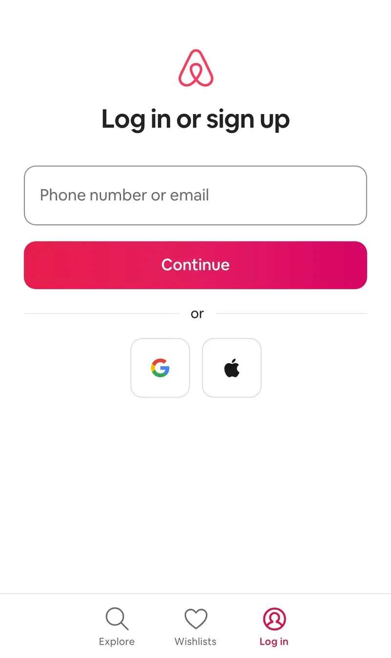Airbnb — Login (mobile)